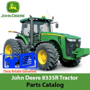 John Deere 8335R Tractor Parts Catalog cover featuring an illustration of the tractor and parts list