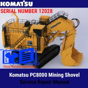 Komatsu PC8000 Mining Shovel Service Repair Manual cover featuring the model and technical illustrations for maintenance guidance