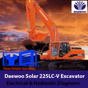 Diagrams illustrating the electrical and hydraulic systems of the Daewoo Solar 225LC-V excavator for maintenance and repair
