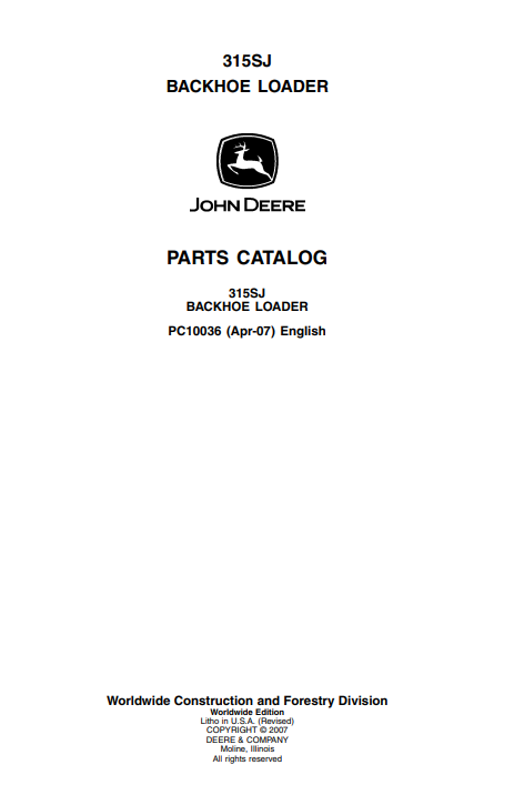 John Deere 315SJ Backhoe Loader Parts Catalog - Image 2