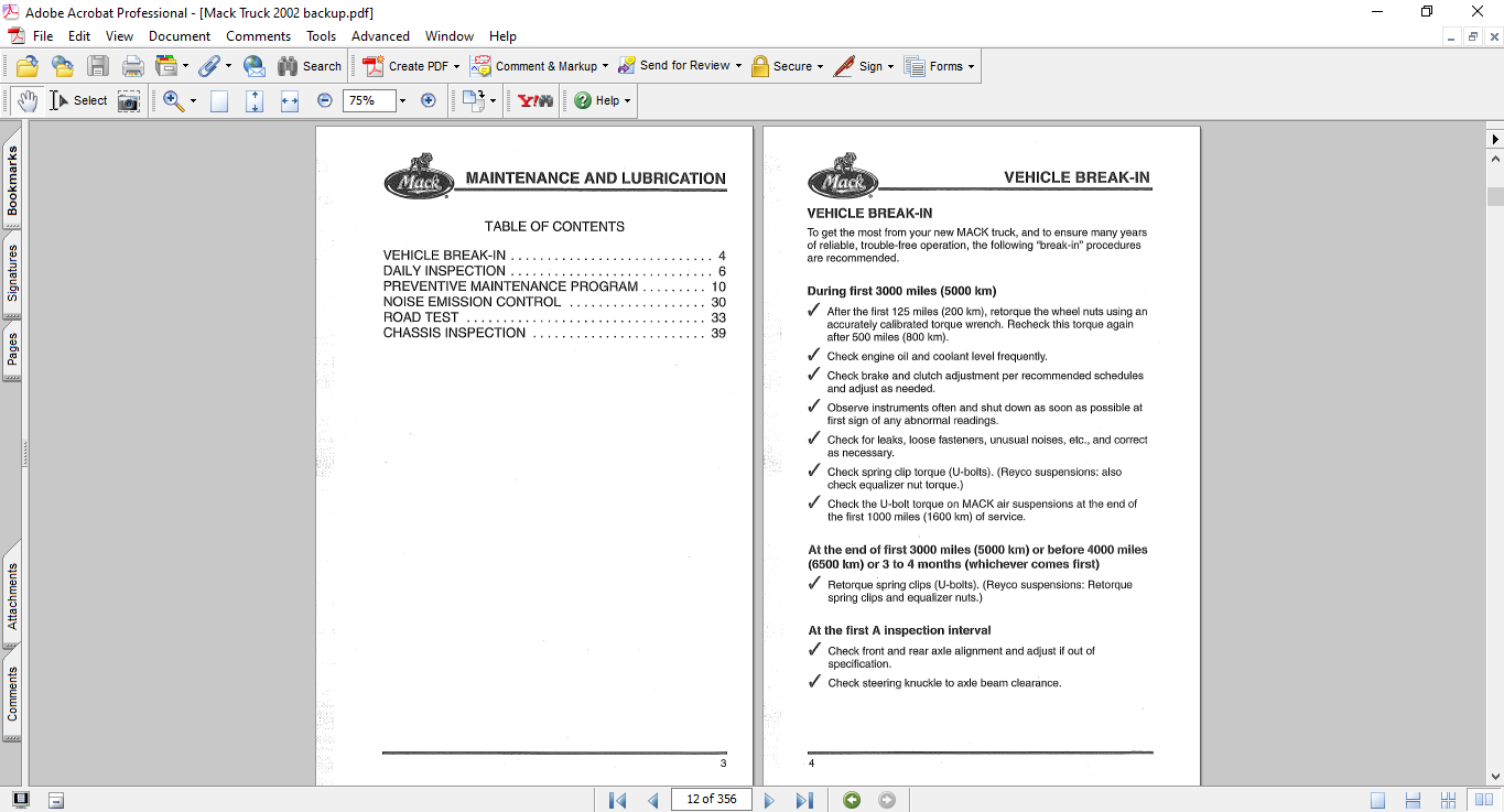 Mack Truck 2002 Maintenance and Lubrication Operator's Manual - Image 6