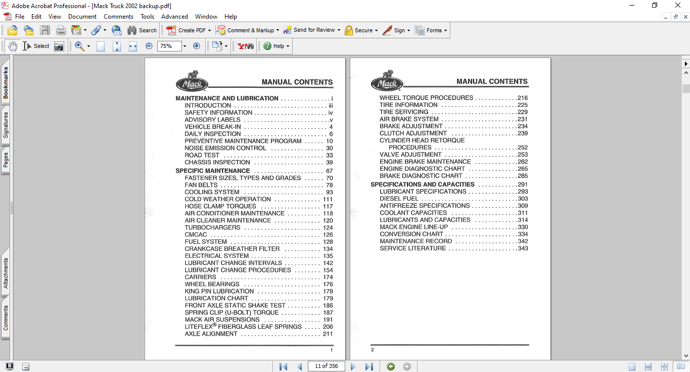 Mack Truck 2002 Maintenance and Lubrication Operator's Manual - Image 7