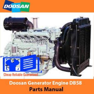 Doosan DB58 Generator Parts Manual cover featuring the title and technical illustrations of generator components