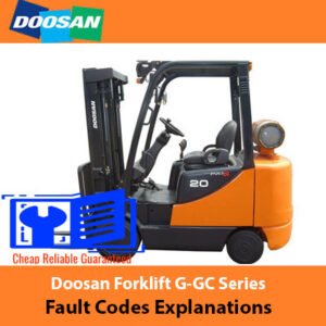 Diagram explaining fault codes for Doosan Forklift G-GC Series, detailing troubleshooting and error resolution steps