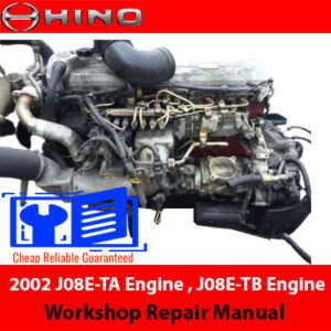 Hino J08E-TA and J08E-TB engine workshop repair manual cover, featuring detailed diagrams and instructions for repairs