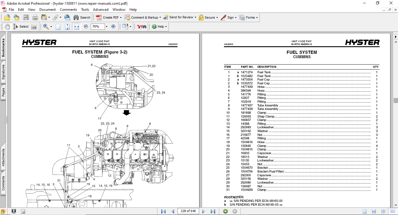 Hyster H170HD, H190HD, H210HD, H230HD, H250HD, H280HD (F007) Forklift Parts Manual - Image 4