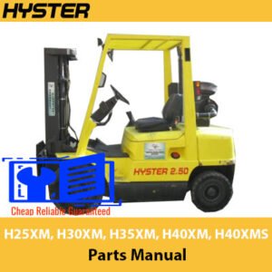 Comprehensive parts manual for Hyster H25XM, H30XM, H35XM, H40XM, and H40XMS forklifts, featuring detailed illustrations
