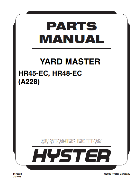 Hyster HR45-EC, Hyster HR48-EC (A228) Forklift Parts Manual - Image 2
