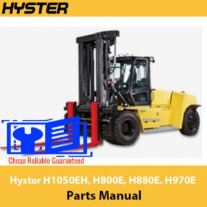 Hyster parts manual covering H1050EH, H800E, H880E, and H970E, providing essential information for maintenance and repairs