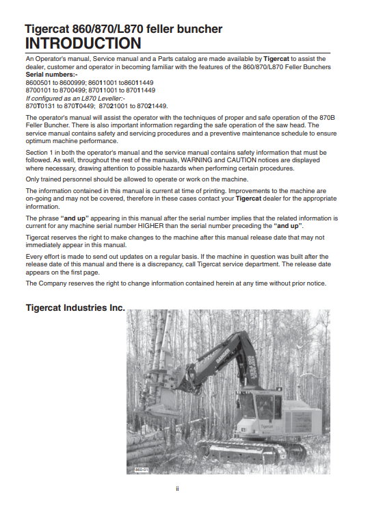 Tigercat 860, Tigercat 870, Tigercat L870 feller buncher Service Repair Manual - Image 3