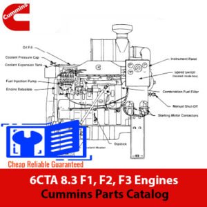 Parts catalog for Cummins 6CTA 8.3 F1, F2, F3 engines, detailing components and specifications for maintenance and repair