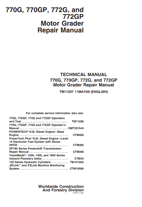 John Deere 770G, 770GP, 772G, 772GP Motor Grader Service Repair Manual - Image 2