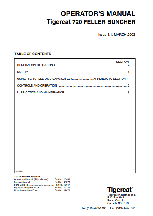 Tigercat 720 Feller Buncher Operator's Manual - Image 2