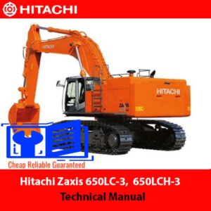 Hitachi 650LC-3 and 650LCH-3 technical manual cover, detailing machine specifications and maintenance instructions
