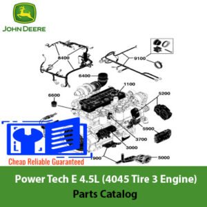 John Deere Power Tech E 4.5L (4045 Tier 3) engine parts catalog, featuring diagrams and part descriptions