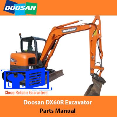 Doosan DX60R Excavator Parts Manual cover featuring detailed diagrams and part specifications for maintenance and repairs