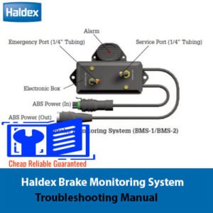 Haldex Brake Monitoring System Troubleshooting Manual cover featuring technical diagrams and troubleshooting steps