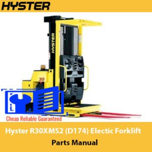 Hyster R30XMS2 Electric Forklift Parts Manual cover, featuring detailed diagrams and specifications for maintenance and repair