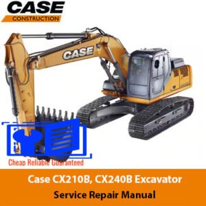 Service repair manual cover for Case CX210B and CX240B excavators, featuring detailed diagrams and maintenance instructions