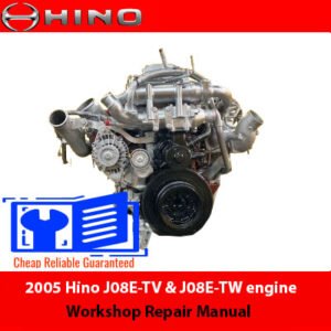 Cover of the 2005 Hino J08E-TV & J08E-TW engine repair manual, highlighting essential maintenance and repair information