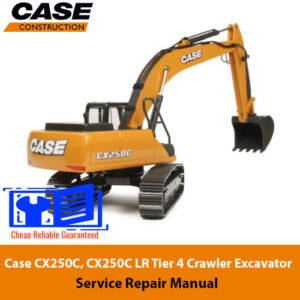 Service repair manual cover for Case CX250C and CX250CLR excavators, featuring detailed maintenance instructions