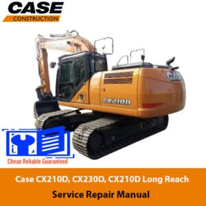 Service repair manual cover for Case CX210D and CX230D excavators, featuring detailed maintenance instructions