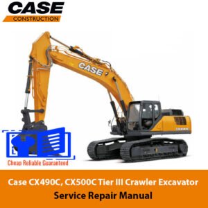 Service repair manual cover for Case CX490C and CX500C excavators, featuring detailed maintenance and troubleshooting information