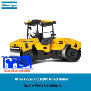 Atlas Copco CC6200 Road Roller spare parts catalogue cover featuring detailed illustrations and part descriptions