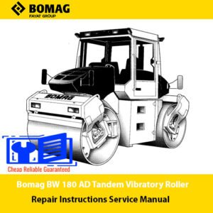 Service manual cover for Bomag BW 180 AD Tandem Vibratory Roller, detailing repair instructions and maintenance guidelines