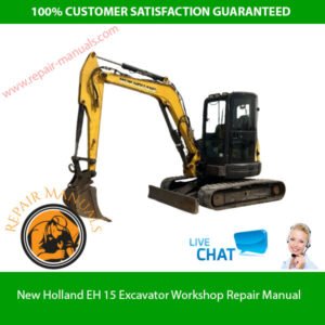 New Holland EH15 Excavator Workshop Repair Manual cover featuring the model and technical illustrations for maintenance guidance