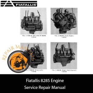 Fiatallis 8285 engine service repair manual cover featuring technical illustrations and detailed instructions for maintenance