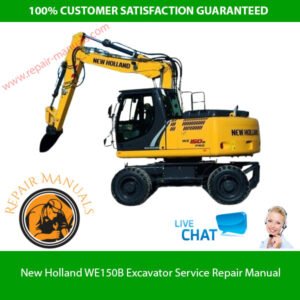 New Holland WE150B Wheeled Excavator Service Repair Manual cover featuring the model and technical illustrations