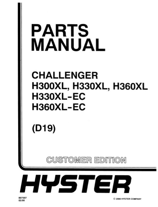 Hyster H300XL, Hyster H330XL, Hyster H360XL, Hyster H330XL-EC, Hyster H360XL-EC (D19) Forklift Parts Manual - Image 2