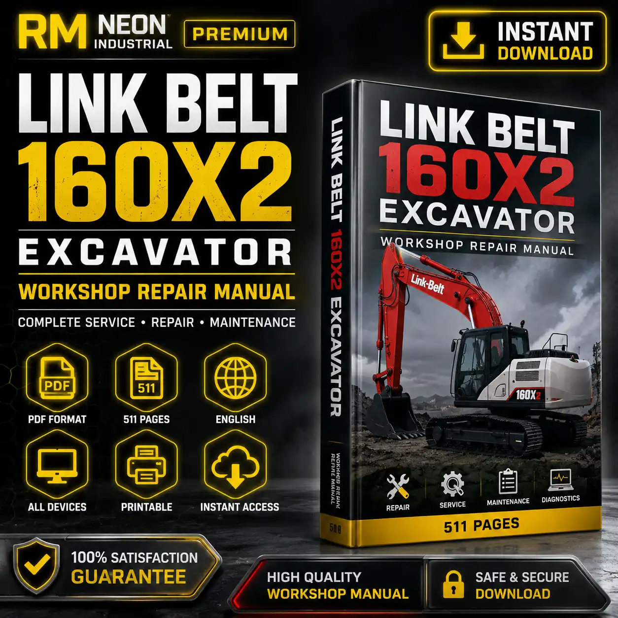 Link Belt 160X2 Excavator Workshop Repair Manual PDF download with 511 pages of repair, maintenance, troubleshooting, hydraulic and electrical service information.