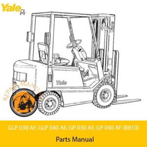 Forklift parts manual for Yale GLP 030 AF, GLP 040 AF, GP 030 AF, and GP 040 AF models, detailing specifications and components