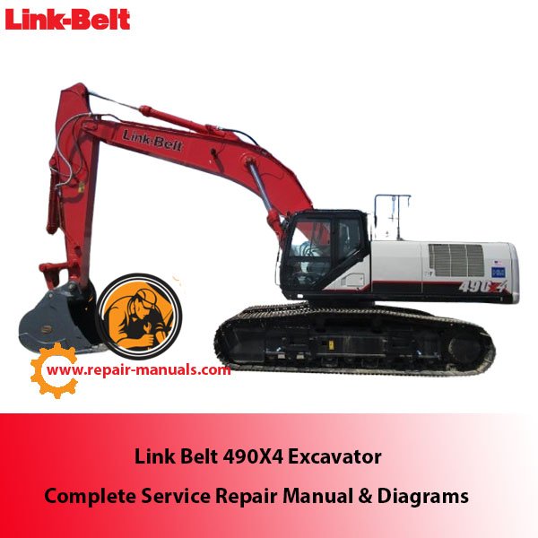 Link Belt 490X4 Excavator service manual cover featuring diagrams and repair instructions for maintenance and troubleshooting