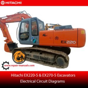 Electrical circuit diagrams for Hitachi EX220-5 and EX270-5 excavators, detailing wiring and connections
