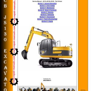 JCB JS130 Excavator Service Repair Manual, displaying the model name and key illustrations for service procedures