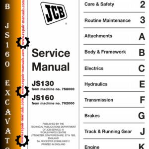 JCB JS160 Excavator Service Repair Manual, showcasing the model and key service instructions for effective maintenance