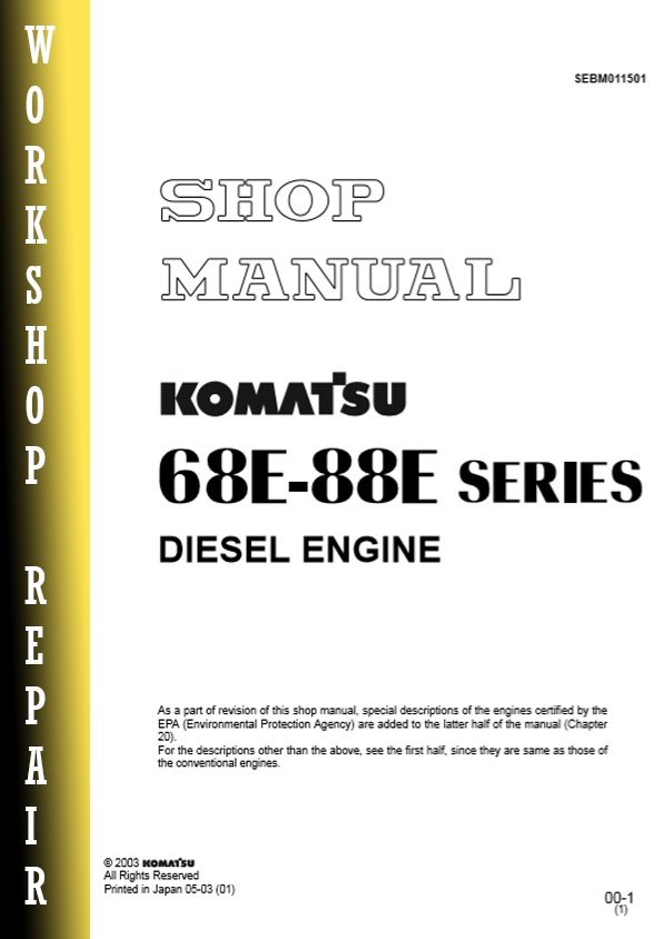 Workshop repair manual for Komatsu 68E-88E Series diesel engines, detailing maintenance and repair procedures