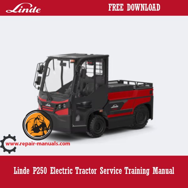Linde P250 Electric Tractor Service Training Manual cover featuring the title and an illustration of the tractor