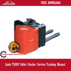 Linde T20SP Pallet Stacker Service Training Manual cover featuring the model and training details
