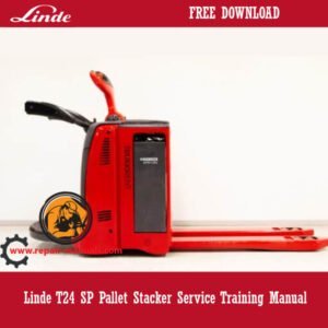 Cover of the Linde T24 SP Pallet Stacker Service Training Manual, showcasing the equipment and training information