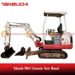 Parts manual for Takeuchi TB014 Excavator, showcasing an image of the excavator and its components for reference