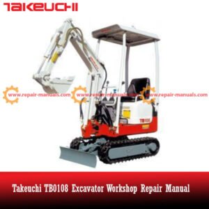 Takeuchi TB108 Excavator Workshop Repair Manual, displaying the title and technical diagrams for maintenance guidance