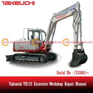 Takeuchi TB175 Excavator Workshop Repair Manual, displaying the title and technical diagrams for maintenance guidance
