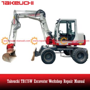 Takeuchi TB175W Excavator Workshop Repair Manual, showcasing the title and technical diagrams for repair guidance