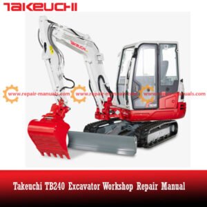 Takeuchi TB240 Excavator Workshop Repair Manual, showcasing the title and technical diagrams for maintenance guidance
