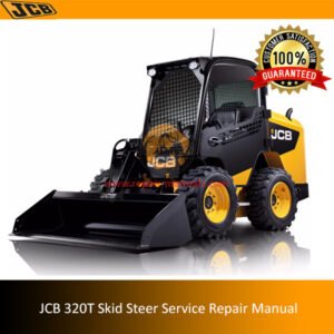 JCB 320T Skid Steer Service Repair Manual cover featuring the model and technical illustrations for maintenance guidance