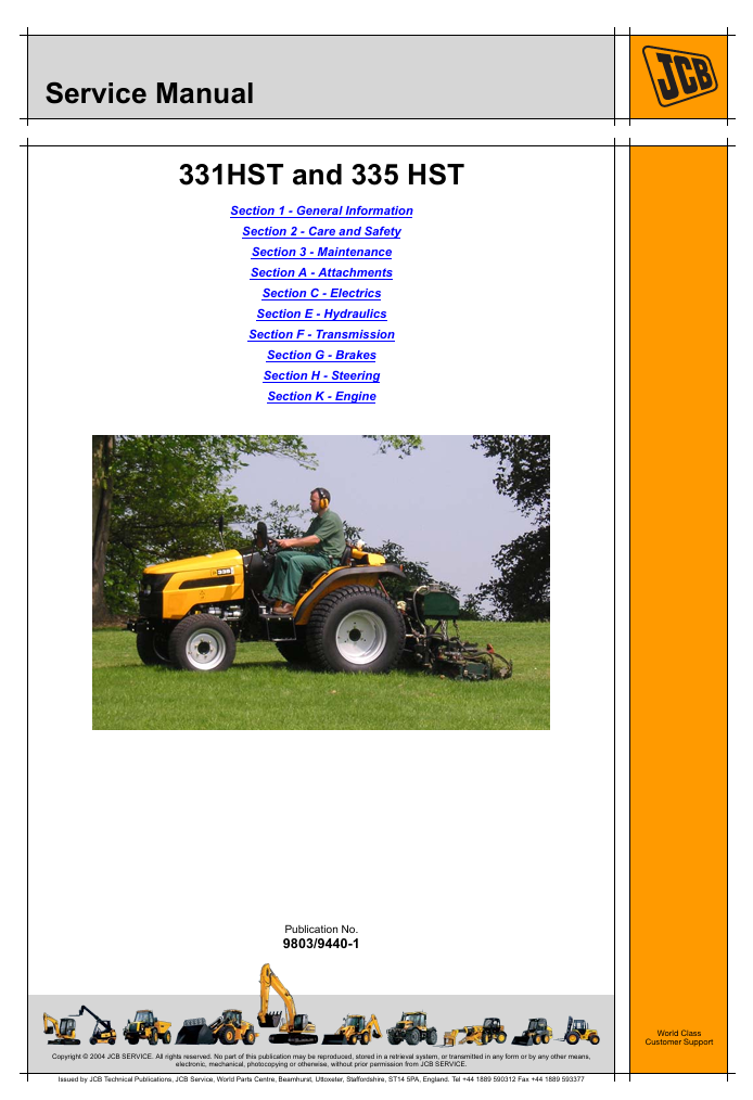 Comprehensive service manual for JCB 335 HST tractor, covering repair and maintenance guidelines